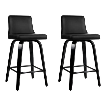 Artiss Set of 2 Wooden PU Leather Bar Stool - Black