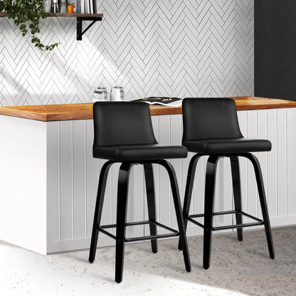 Barstool Now Wooden PU Leather Bar Stool - Black - Set of 2