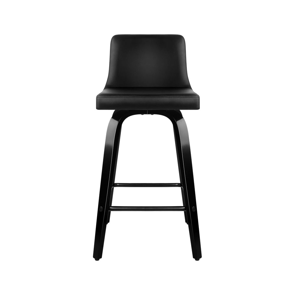 Wooden PU Leather Bar Stool - Black - Set of 4