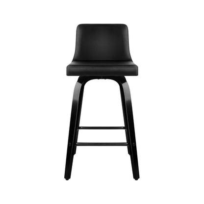 Wooden PU Leather Bar Stool - Black - Set of 4