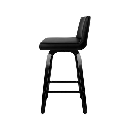 Wooden PU Leather Bar Stool - Black - Set of 4