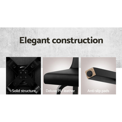 Wooden PU Leather Bar Stool - Black - Set of 4