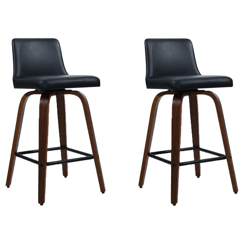 Make your bar charming with Black PU Leather Bar Stools Brown Wood Legs Set of 2.