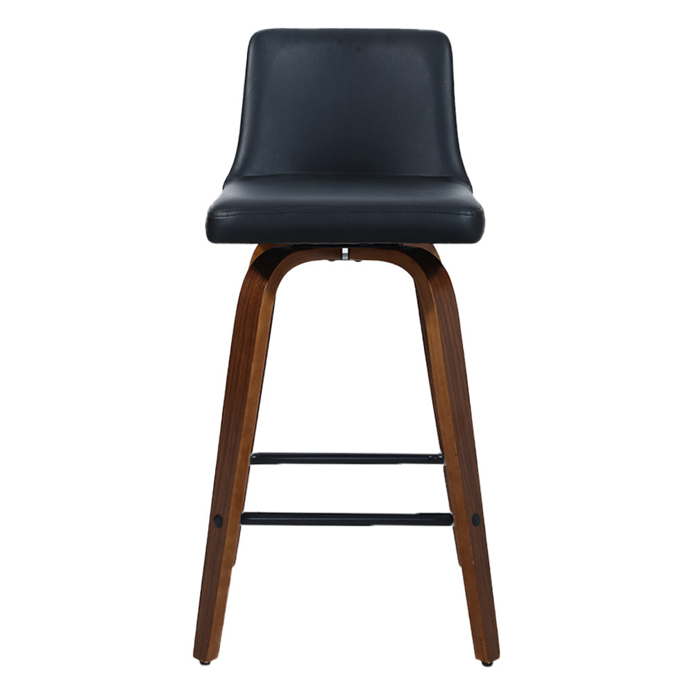 Black PU Leather Bar Stools Brown Wood Legs Set of 2