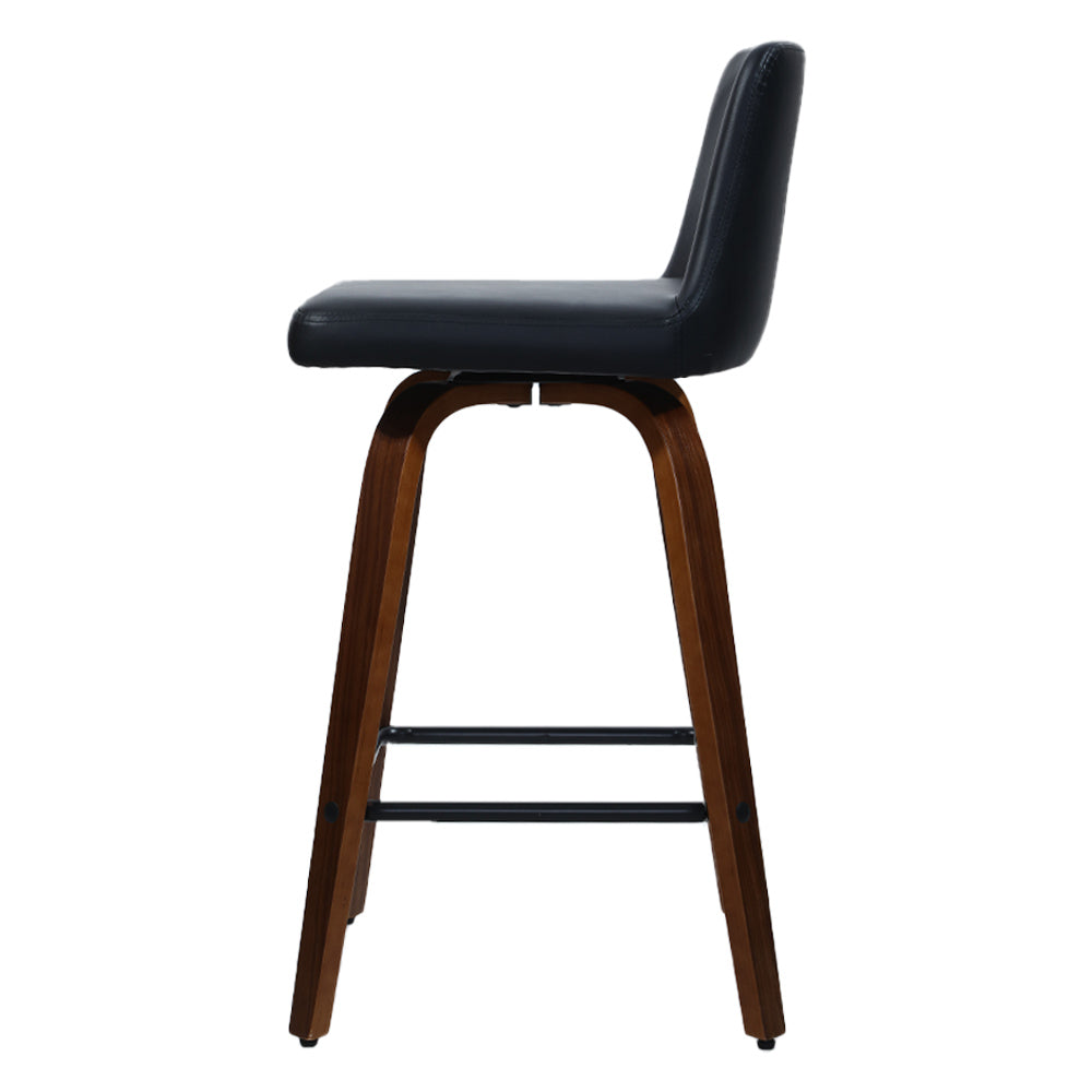 Black PU Leather Bar Stools Brown Wood Legs Set of 2