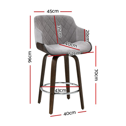 Barstool Now Velvet Bar Stool Swivel - Grey and Wood