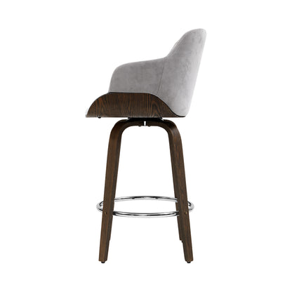 Barstool Now Velvet Bar Stool Swivel - Grey and Wood