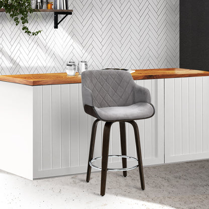 Barstool Now Velvet Bar Stool Swivel - Grey and Wood