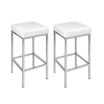 bar stool, seating comfort, design, chrome legs, padded seat, PU leather, contemporary, innovative, quality, footrest, rubber feet, steel structure, chrome finish, easy assembly, white color.