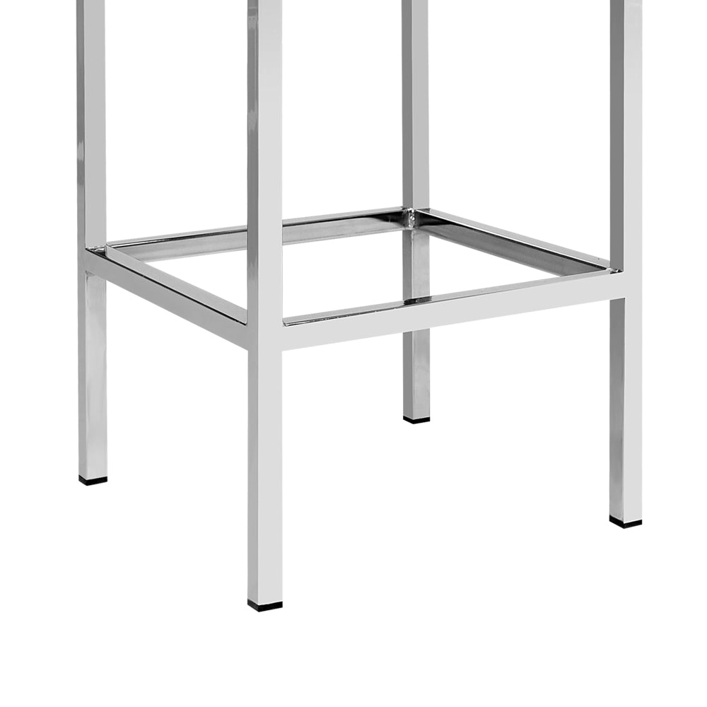 bar stool, seating comfort, design, chrome legs, padded seat, PU leather, contemporary, innovative, quality, footrest, rubber feet, steel structure, chrome finish, easy assembly, white color.