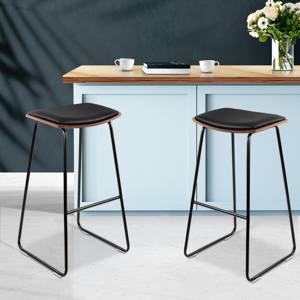 Artiss Set of 2 stools Experience Superior Comfort with the Porter Bar Stool: A Sleek and Minimalist Design for Home and Commercial Spaces- Black and Wood