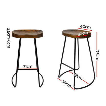 Barstool Now Elm Wood Backless Bar Stools 75cm - Black - Set of 4