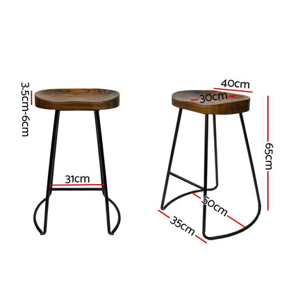 Barstool Now Backless Elm Wood Bar Stools - 65cm, Black/Dark Natural - Set of 4