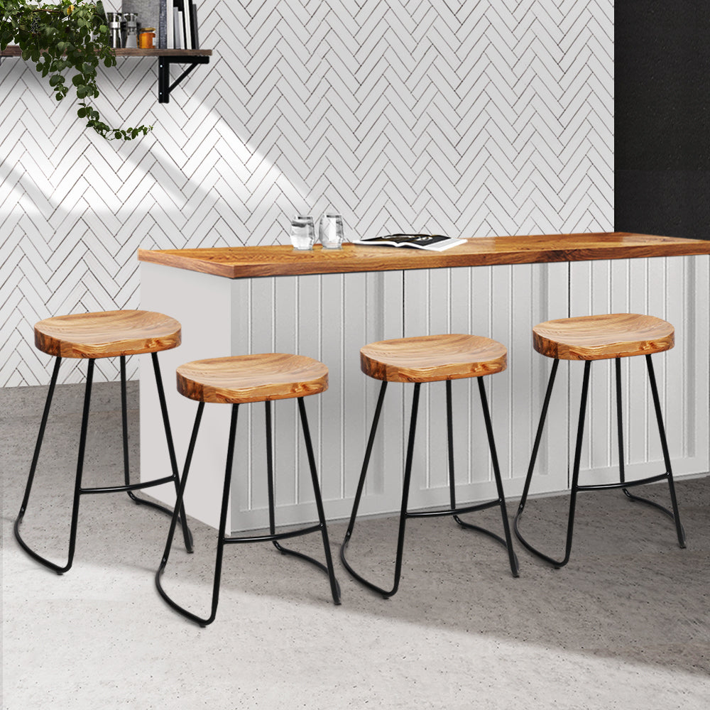 Barstool Now Elm Wood Backless Bar Stools 65cm - Black and Light Natural - Set of 4