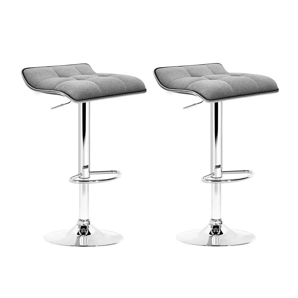 Artiss Set of 2 Fabric Bar Stools Swivel Bar Stools- Grey Chrome "Adjustable Bar Stools with Steel Footrest and Soft Seat for Comfortable Seating"