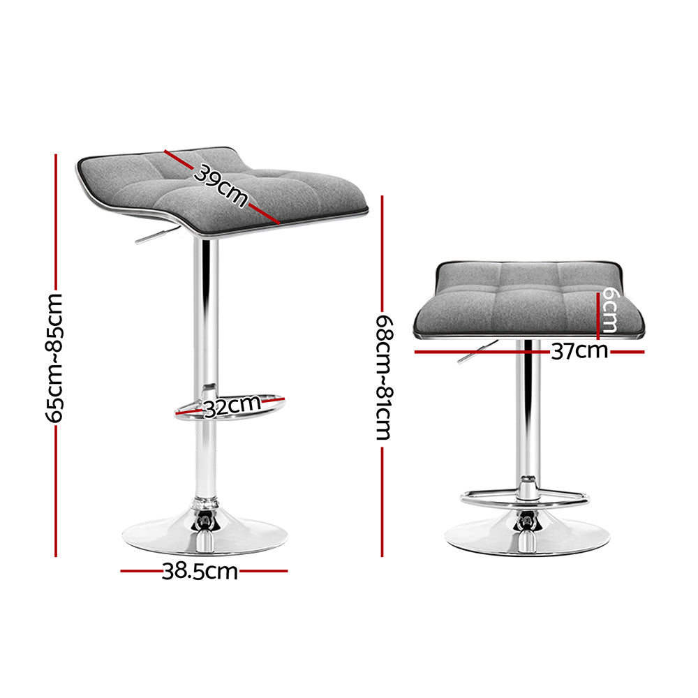 Artiss Set of 2 Fabric Bar Stools Swivel Bar Stools- Grey Chrome "Adjustable Bar Stools with Steel Footrest and Soft Seat for Comfortable Seating"