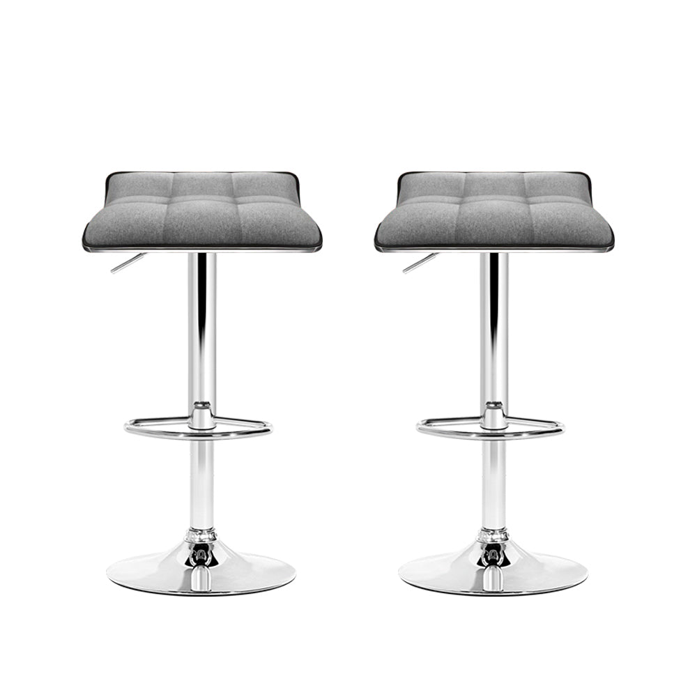 Artiss Set of 2 Fabric Bar Stools Swivel Bar Stools- Grey Chrome "Adjustable Bar Stools with Steel Footrest and Soft Seat for Comfortable Seating"