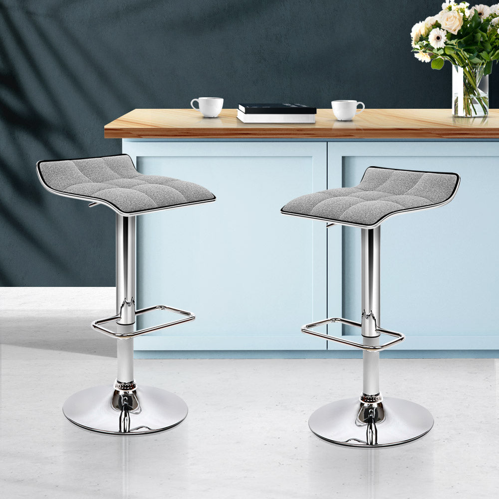 Artiss Set of 2 Fabric Bar Stools Swivel Bar Stools- Grey Chrome "Adjustable Bar Stools with Steel Footrest and Soft Seat for Comfortable Seating"