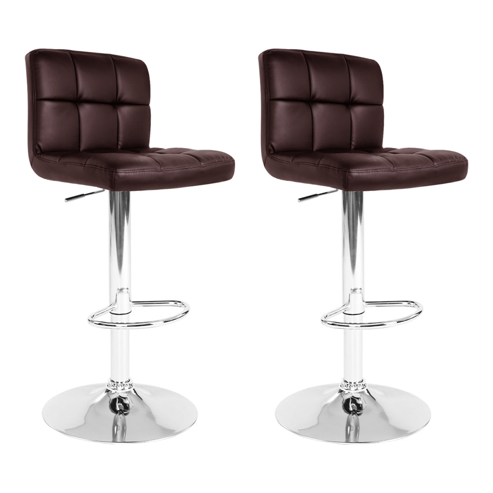  Chocolate Brown PU Leather Gas Lift Bar Stools Set of 2 with Stylish Design.