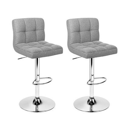 Artiss Set of 2 Fabric Swivel Bar Stools - Grey "Modern Adjustable Height Leather Bar Stools with Handy Armrest and Floor Protectors"