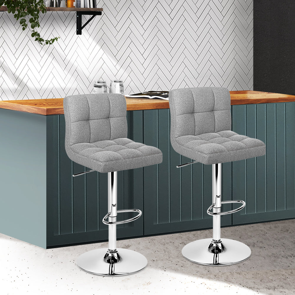 Artiss Set of 2 Fabric Swivel Bar Stools - Grey "Modern Adjustable Height Leather Bar Stools with Handy Armrest and Floor Protectors"