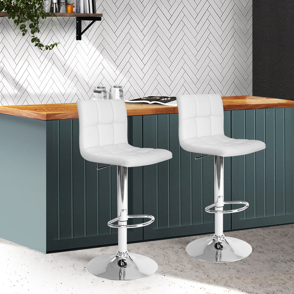 Barstool Now PU Leather Gas Lift Bar Stools - White -Set of 2