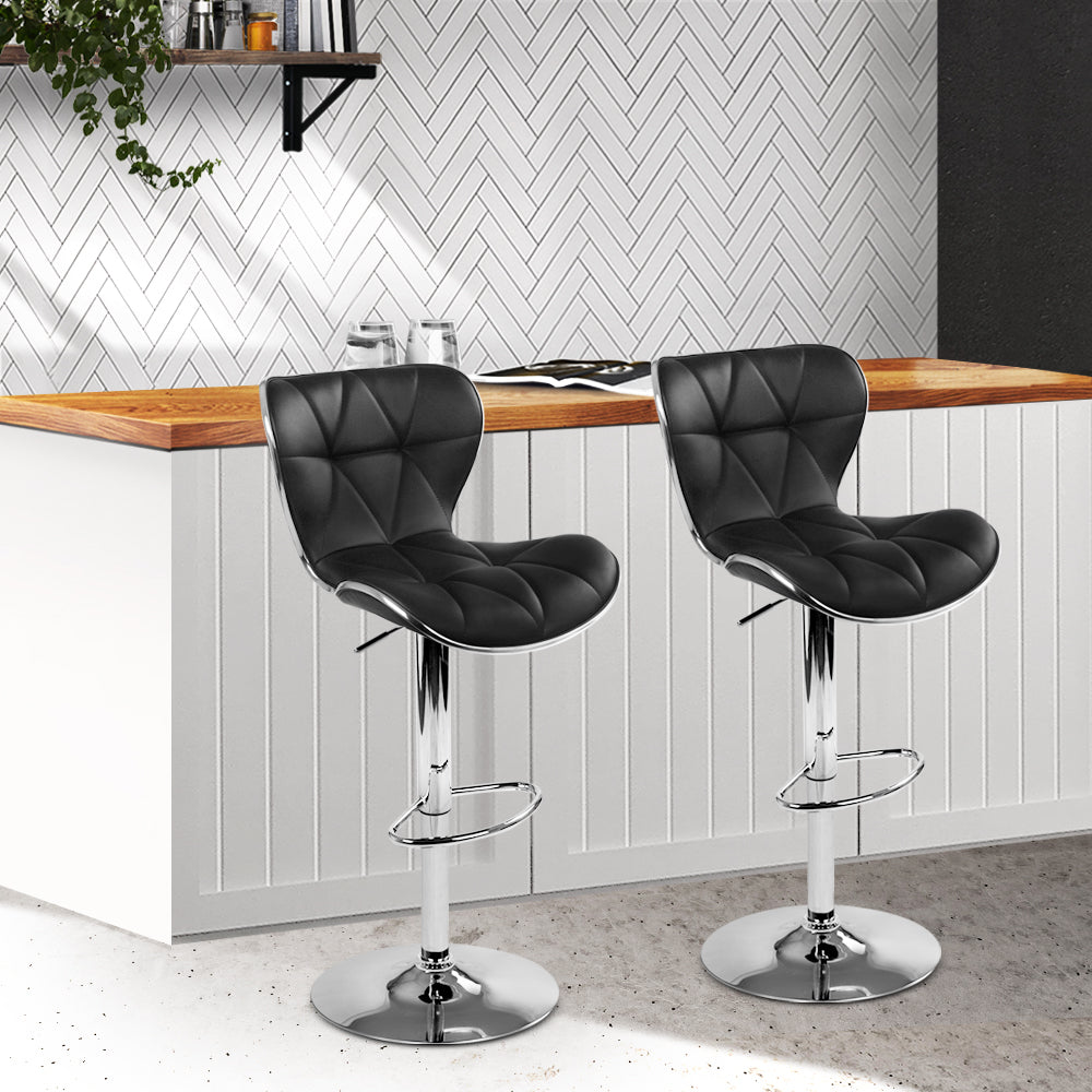 Barstool Now PU Leather Patterned Bar Stools - Black and Chrome - Set of 2