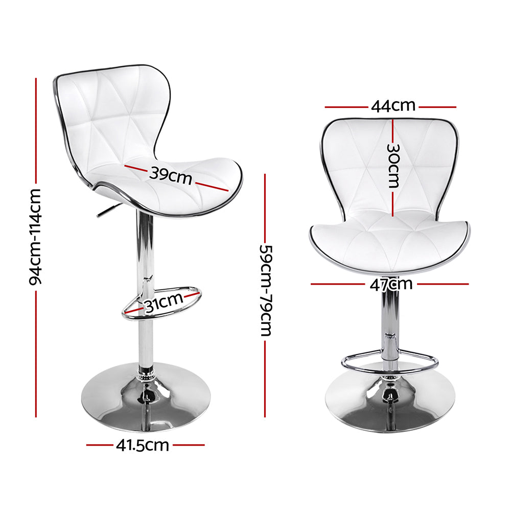 Barstool Now PU Leather Patterned Bar Stools - White and Chrome - Set of 4