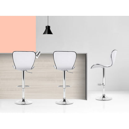 Barstool Now PU Leather Patterned Bar Stools - White and Chrome - Set of 4