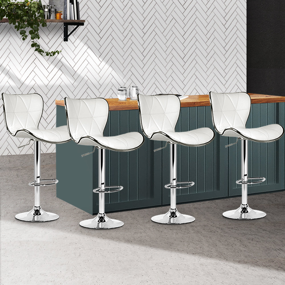 Barstool Now PU Leather Patterned Bar Stools - White and Chrome - Set of 4