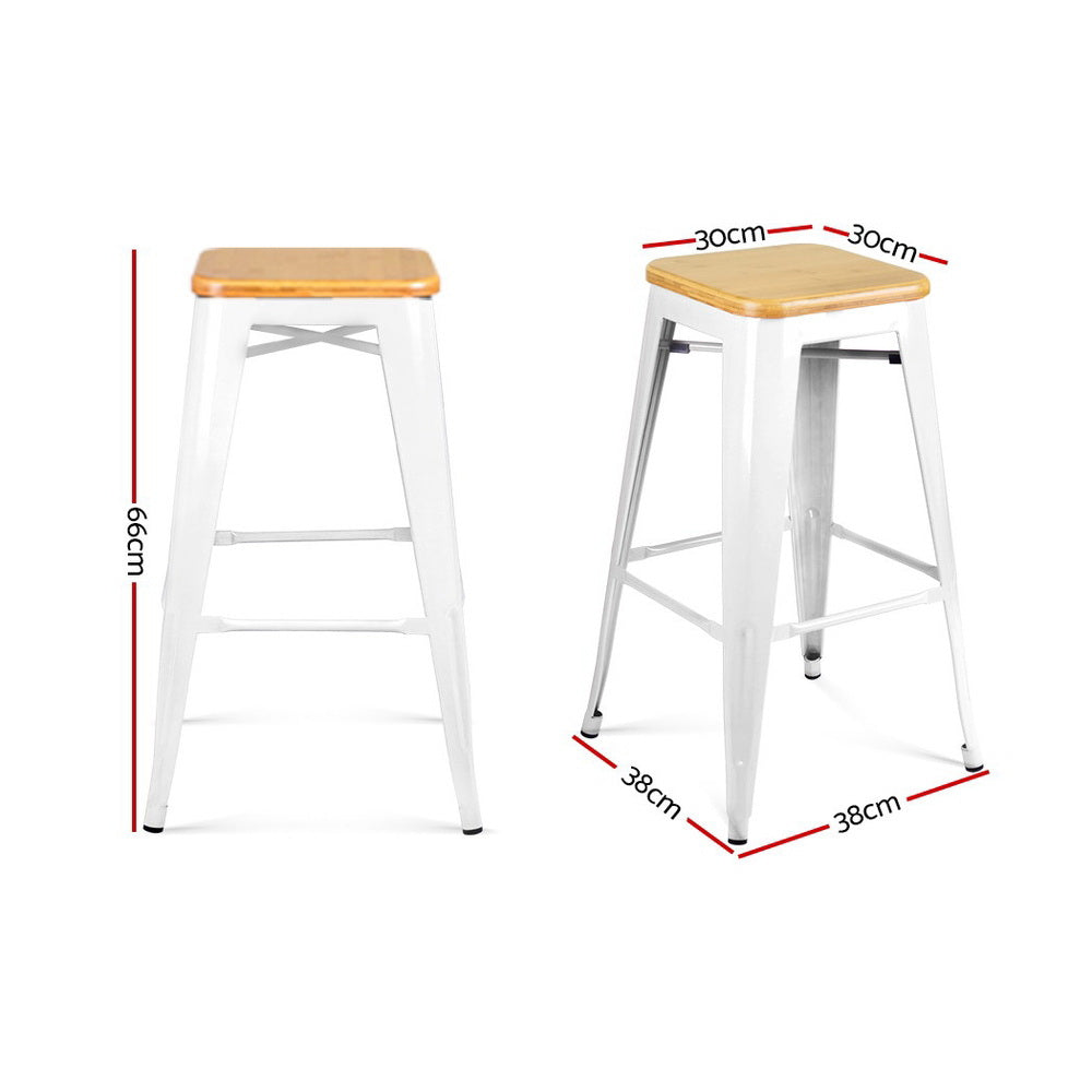 Barstool Now Metal and Bamboo Bar Stools - White - Set of 2