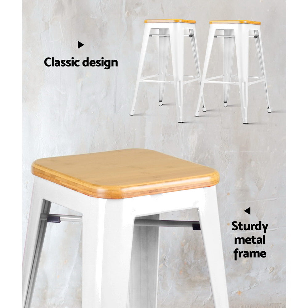 Barstool Now Metal and Bamboo Bar Stools - White - Set of 2