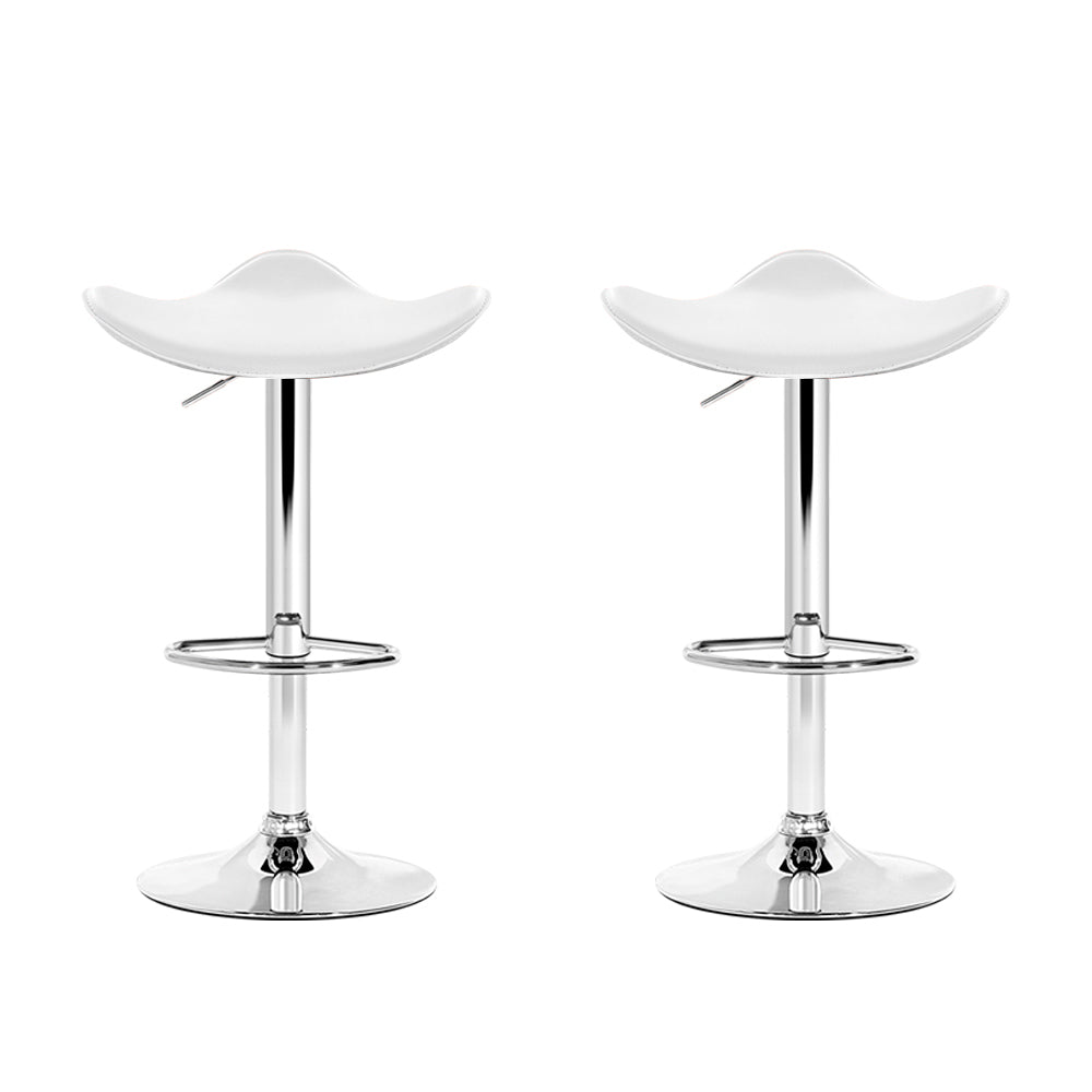 Artiss Set of 2 Gas Lift Bar Stools PU Leather - White and Chrome "Modern Adjustable PU Leather Swivel Stool with Anti-Slip Floor Protector for Stylish Living Spaces"