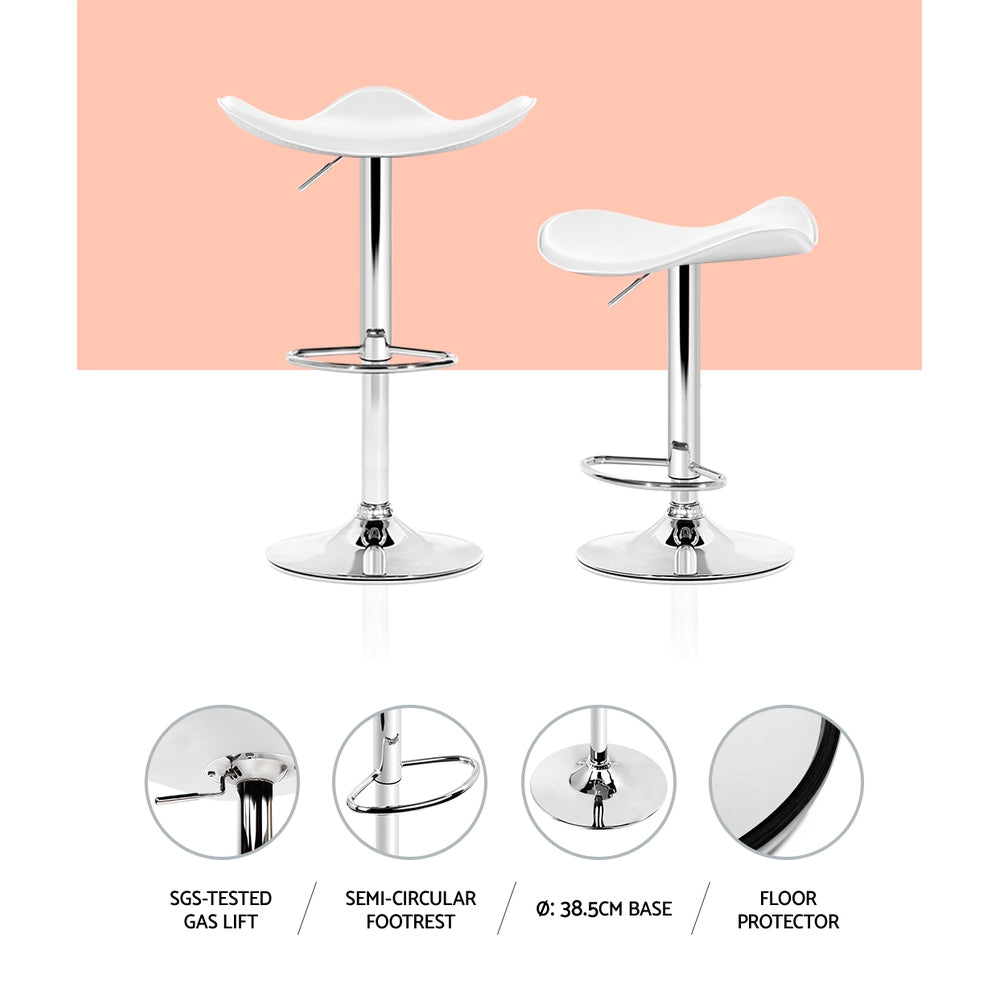 Artiss Set of 2 Gas Lift Bar Stools PU Leather - White and Chrome "Modern Adjustable PU Leather Swivel Stool with Anti-Slip Floor Protector for Stylish Living Spaces"