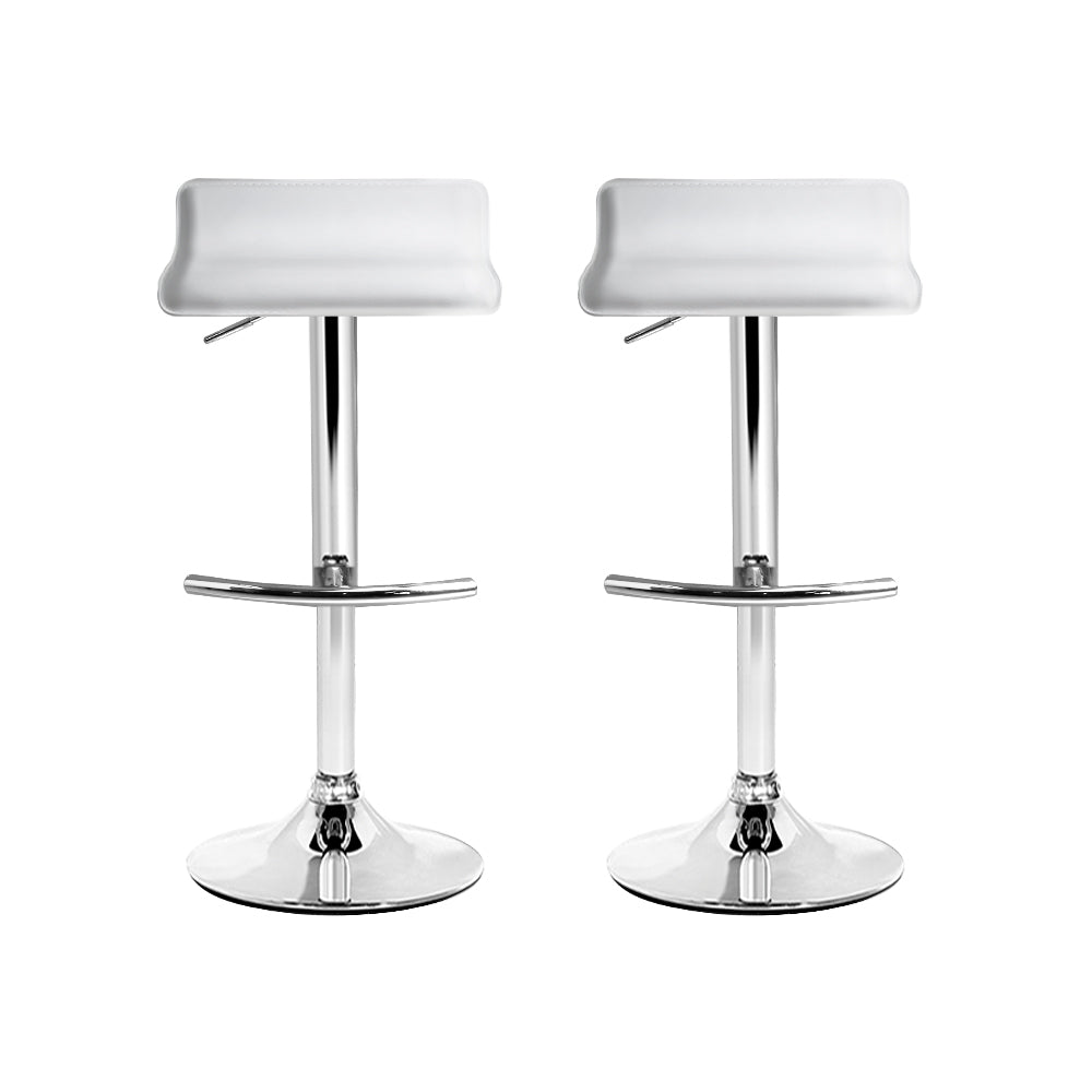 Artiss Set of 2 PU Leather Wave Style Bar Stools - White  bar stool, kitchen stool, home decor, PU leather, adjustable height, metal base, floor protector, comfortable seating, modern style, black and white, swivel seat, sturdy footrest, catchups, classy design.