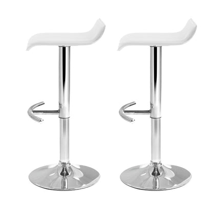 Artiss Set of 2 PU Leather Wave Style Bar Stools - White  bar stool, kitchen stool, home decor, PU leather, adjustable height, metal base, floor protector, comfortable seating, modern style, black and white, swivel seat, sturdy footrest, catchups, classy design.