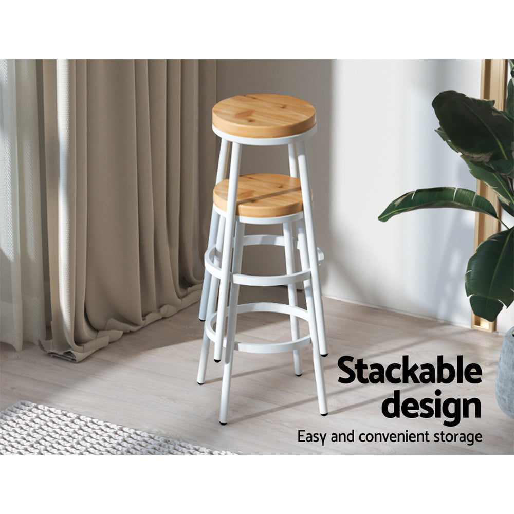 Barstool Now Wooden Stackable Bar Stools - White and Wood - Set of 2