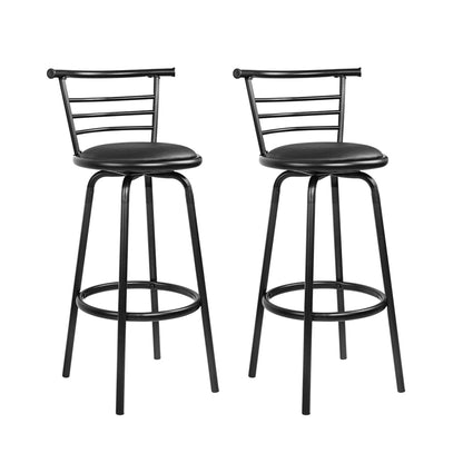 Artiss Set of 2 PU Leather Bar Stools - Black and Steel  Set of 2, swivel bar stools, black, kitchen, dining, bar counter, commercial space, style, comfort, PU leather, steel body, 360-degree swivel seat, curved backrest, high resilience foam, tubular steel, heavy-duty footrest.