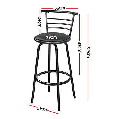 Barstool Now PU Leather Bar Stools - Black and Steel - Set of 4