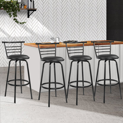 Barstool Now PU Leather Bar Stools - Black and Steel - Set of 4