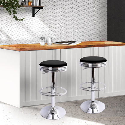 Barstool Now PU Leather Backless Bar Stools - Black and Chrome - Set of 4