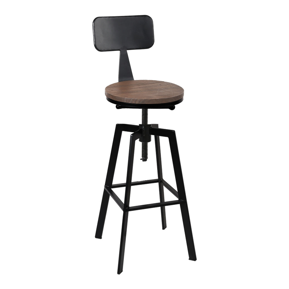 Artiss Rustic Angus Bar Stool: A Stylish and Comfortable Industrial Design with Premium Elm Wood Seat and Adjustable Height- Black and Wood