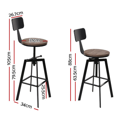 Rustic Industrial Angus Bar Stool  - Black and Wood