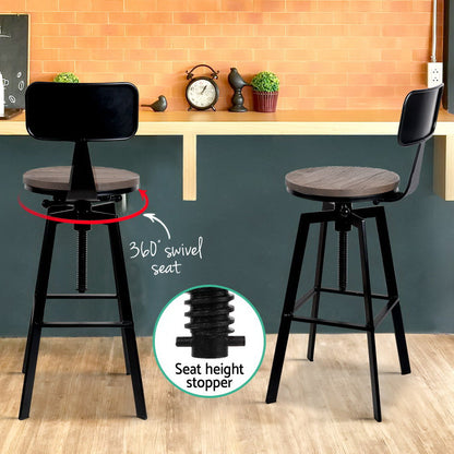 Artiss Rustic Angus Bar Stool: A Stylish and Comfortable Industrial Design with Premium Elm Wood Seat and Adjustable Height- Black and Wood