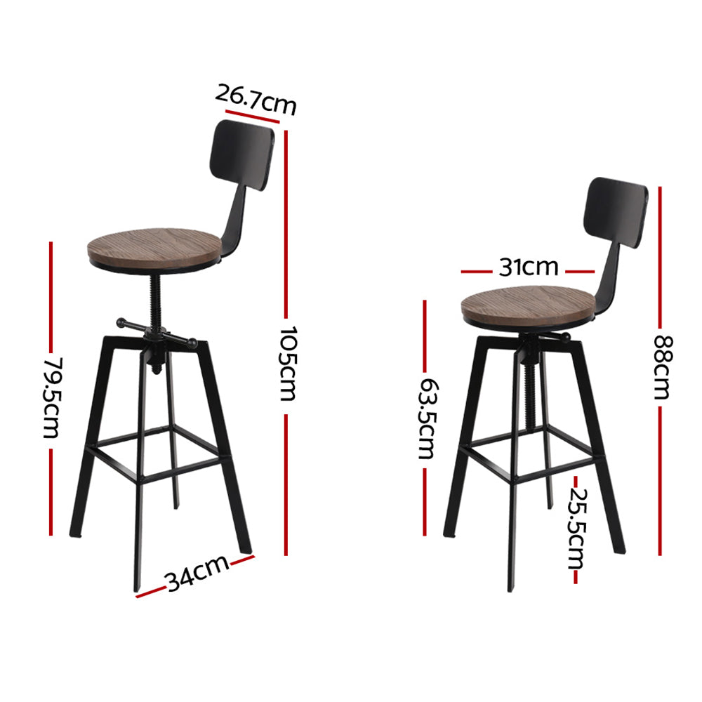 Artiss Set of 2 Rustic Industrial Style Metal Bar Stool - Black and Wood  "Enhance Your Home Decor with Comfortable and Stylish Artiss Bar Stools and Dining Chairs in Dark Walnut Finish"