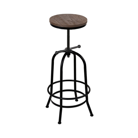 Artiss Bar Stool Industrial Round Seat Wood Metal - Black and Brown