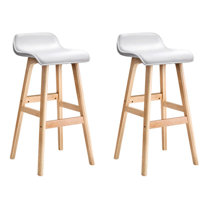 Artiss Set of 2 PU Leather Wood Wave Style Bar Stool - White