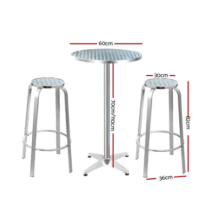 Gardeon Outdoor Bistro Set Bar Table Stools Adjustable Aluminium Cafe Round 3 Piece