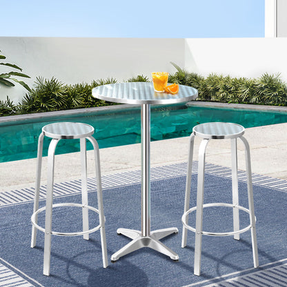 Gardeon Outdoor Bistro Set Bar Table Stools Adjustable Aluminium Cafe Round 3 Piece