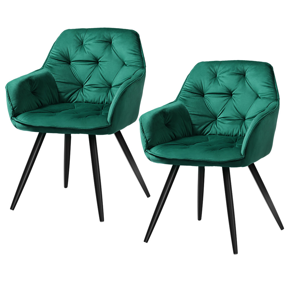 Barstool Now Calivia Dining Chairs Kitchen Chairs Upholstered Velvet Green - Set of 2